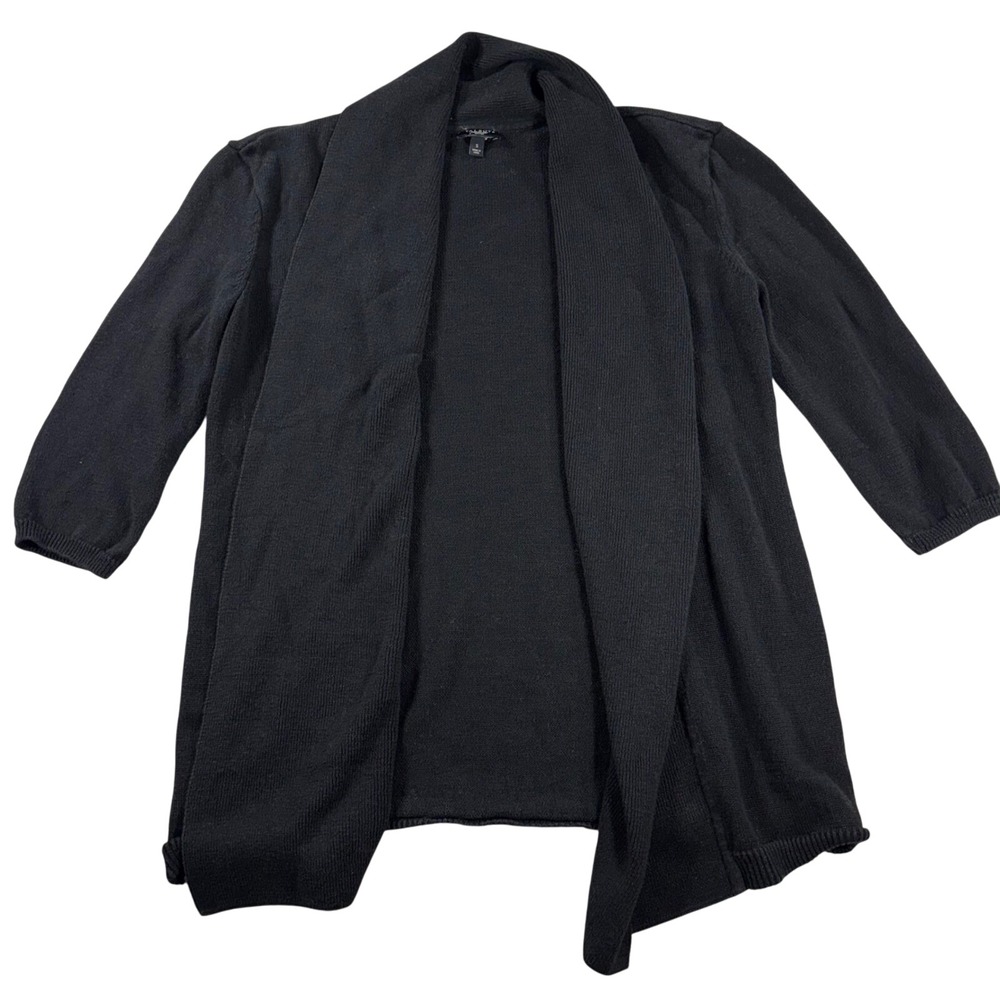 Talbots Petites Black Linen‎ Blend Knit Open Front Cardigan Sweater S
